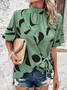 Half Turtleneck Short Sleeve Geometric Regular Loose Shirt For Women
