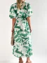 Women Floral Deep V Neck Short Sleeve Comfy Casual Maxi Dress