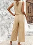 Women Plain V Neck Sleeveless Comfy Casual Top With Pants Two-Piece Set