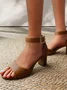 Elegant Plain Slip On Block Heel Chunky Heel Sandals