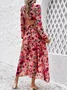Women Floral V Neck Long Sleeve Comfy Boho Maxi Dress