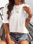 Stand Collar Short Sleeve Plain Regular Micro-Elasticity Loose Shirt For Women