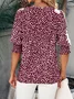 Women Summer Blouse Crew Neck Short Sleeve Small Floral Regular Loose Shirt
