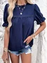 Stand Collar Short Sleeve Plain Regular Micro-Elasticity Loose Shirt For Women