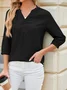 V Neck Half Sleeve Plain Regular Micro-Elasticity Regular Fit Shirt For Women
