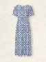 Women Geometric Half Open Collar Short Sleeve Comfy Casual Maxi Dress