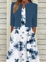 Women Floral Short Sleeve Comfy Casual Coat With Skirt Two-Piece Set