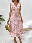 Women Floral V Neck Sleeveless Comfy Casual Lace Midi Dress