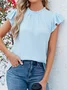 Lace Collar Short Sleeve Plain Regular Micro-Elasticity Loose Shirt For Women