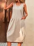 Women Plain Crew Neck Sleeveless Comfy Casual Midi Dress