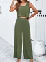 Women Plain Square Neck Sleeveless Comfy Casual Top With Skirt Two-Piece Set