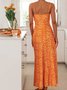 Women Small Floral Spaghetti Gallus Comfy Casual Maxi Dress