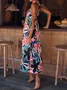 Women Floral Halter Sleeveless Comfy Vacation Maxi Dress