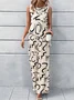 Women Abstract Graphic Crew Neck Sleeveless Comfy Simple Top With Pants Two-Piece Set