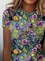 Casual Floral Crew Neck Short Sleeve T-shirt