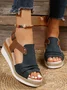 Casual Plain Blocking Hook-Loop Block Heel Slide Sandals