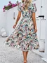 Women Floral V Neck Short Sleeve Comfy Casual Lace Maxi Dress