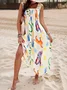 Women Geometric Spaghetti Sleeveless Comfy Vacation Scramble Maxi Dress