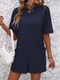 Women Short Sleeve Crew Neck Regular Fit Shorts Pocket Stitching Daily Casual Plain Natural Jumpsuit