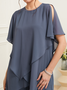 Women Plain V Neck Half Sleeve Comfy Elegant Top With Pants Two-Piece Set