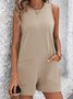 Women Sleeveless Crew Neck Regular Fit Shorts Pocket Stitching Daily Casual Plain Natural Jumpsuit