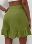 Women Summer Cotton Casual Plain Natural Ruffled Shorts
