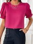 Crew Neck Short Sleeve Plain Regular Regular Fit Shirt For Women