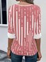 V Neck Half Sleeve Abstract Stripes Regular Loose Shirt For Women