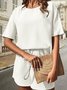 Women Plain Crew Neck Short Sleeve Comfy Casual Top With Pants Two-Piece Set