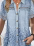 Shirt Collar Short Sleeve Ethnic Lace Regular Loose Blouse For Women