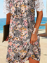 Women Floral Square Neck Short Sleeve Comfy Casual Lace Short Dress