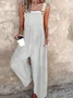 Women Sleeveless Spaghetti Loose Long Daily Vacation Striped Natural Overall Jumpsuit