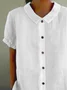 Shawl Collar Short Sleeve Plain Regular Loose Shirt For Women