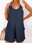 Women Sleeveless Crew Neck Regular Fit Shorts Pocket Stitching Daily Casual Plain Natural Jumpsuit