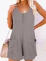 Women Sleeveless Crew Neck Regular Fit Shorts Pocket Stitching Daily Casual Plain Natural Jumpsuit