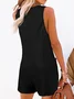 Women Sleeveless Crew Neck Regular Fit Shorts Pocket Stitching Daily Casual Plain Natural Jumpsuit