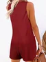 Women Sleeveless Crew Neck Regular Fit Shorts Pocket Stitching Daily Casual Plain Natural Jumpsuit