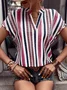 V Neck Short Sleeve Striped Regular Regular Fit Shirt For Women