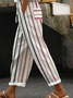 Casual Striped Long Elastic Waist Pocket Stitching Pant