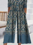 Women Half Sleeve V Neck Loose Long Daily Casual Ethnic Natural Jumpsuit