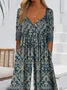 Women Half Sleeve V Neck Loose Long Daily Casual Ethnic Natural Jumpsuit