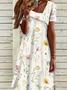Women Floral Asymmetrical Short Sleeve Comfy Casual Maxi Dress