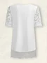 Women Casual Lace Plain Square Neck Short Sleeve T-shirt