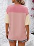 Crew Neck Half Sleeve Color Block Regular Loose Shirt For Women