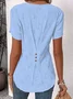 Notched Petal Sleeve Short Sleeve Plain Pullover Buttoned Regular Micro-Elasticity Loose Shirt For Women