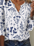 Casual Floral Notched Half Sleeve T-shirt