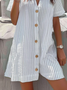 Women Striped Shirt Collar Short Sleeve Comfy Casual Short Dress