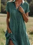 Women Polka Dots Shirt Collar Short Sleeve Comfy Casual Midi Dress