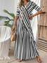 Women Striped V Neck Half Sleeve Comfy Casual Cross Maxi Dress