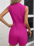 Women Sleeveless Stand Collar Loose Shorts Daily Casual Plain Natural Jumpsuit